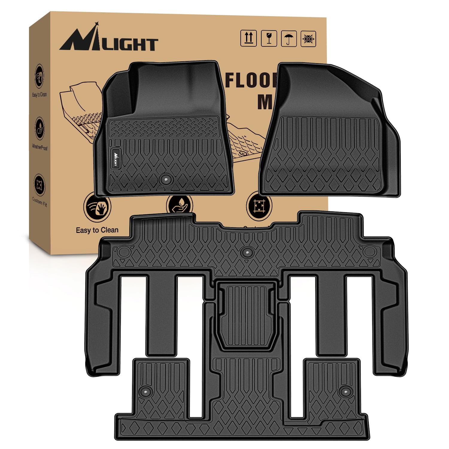 Nilight Floor Mats for Chevy Traverse 2009-2017/2008-2017 Buick Enclave / 2007-2010 Saturn Outlook / 2007-2016 GMC Acadia All Weather Custom Fit Heavy Duty Floor Liners Image