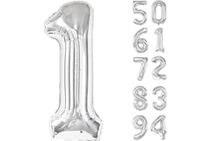 IWERP 40 Inch Silver 1 Balloon for First Birthday, 1st Number Balloons Birthday Decorations for Girl Boy Kids Toddler Baby, One Giant Number 1 Balloon