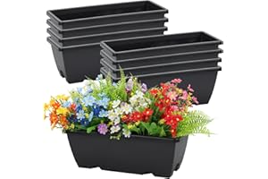Whonline Planter Box, 8 Pack, 17 Inch Black Plastic Window Boxes Planters Rectangular Flower Pots with Saucers for Indoor Outdoor Garden Balcony