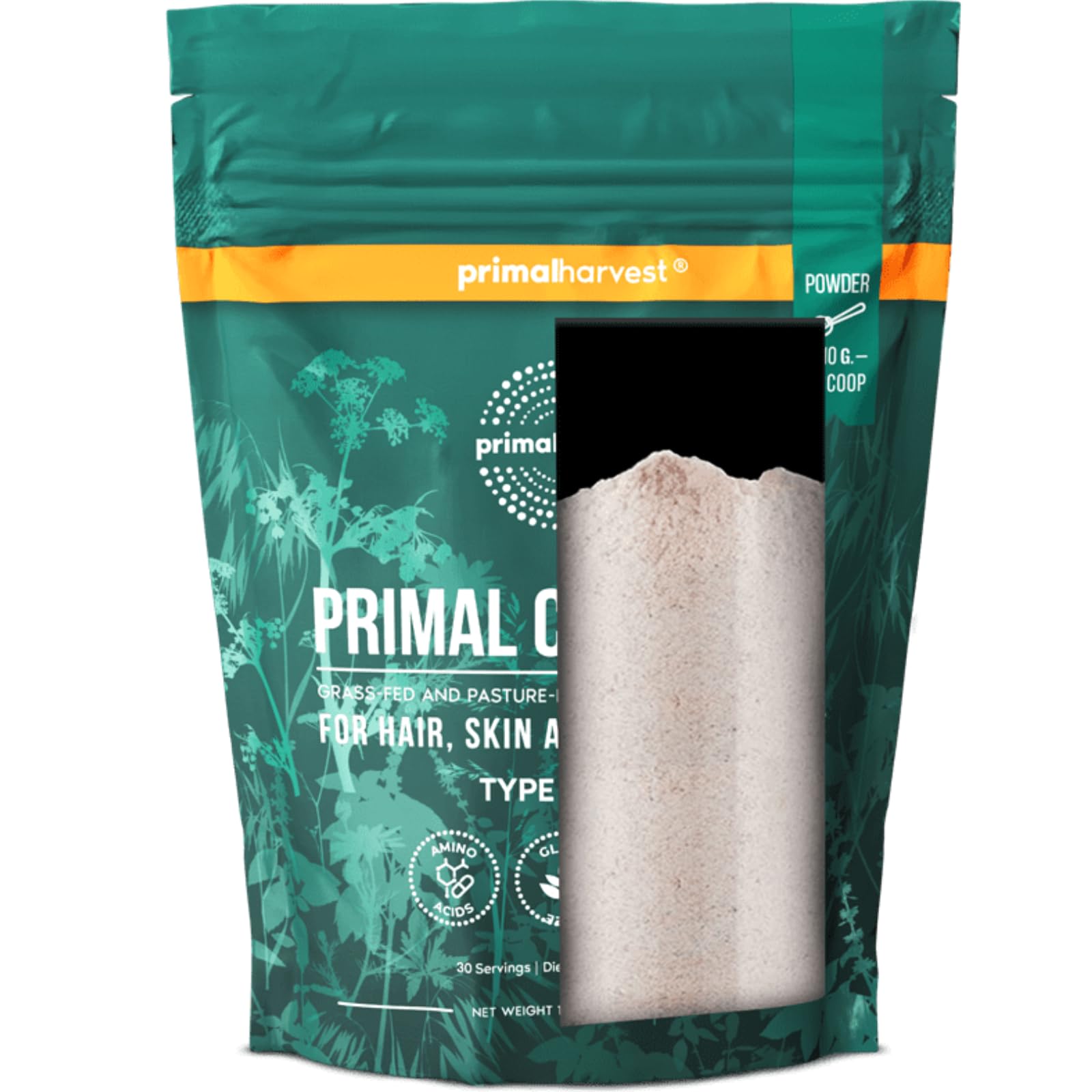Primal Harvest Collagen Powder for Women or Men Primal Collagen Peptides Powder Type I & III, 10 Oz Collagen Protein Powder for Hair, Skin, Nails (Single, Original)