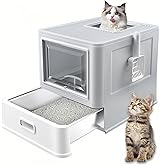 Homegroove Stainless Steel Cat Litter Box with Drawer, XL Foldable Enclosed Kitten Litter Box with Lid for Indoor Cats, Metal