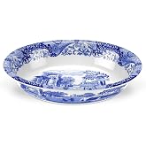 Spode Blue Italian Oval Rim Platter - 12.5" x 8.75" Porcelain Serving Platter with Intricate Scroll Border &amp; Countryside Scene - Elegant Tableware for Entertaining, Dining Displays, Gifting
