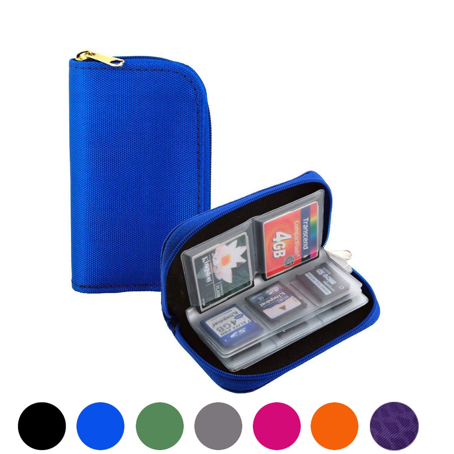 Memory Card Case - Mixtecc 8 Pages and 22 Slots Memory Card Carrying Holder Bag Wallet Storage, Suitable for SD SDHC SDXC and Micro SD TF Cards (BLUE)
