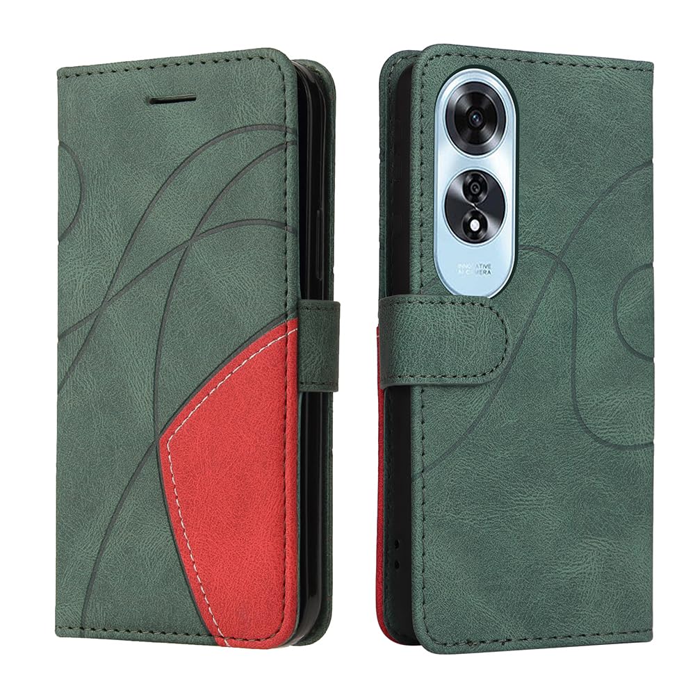 XINNI Protective Phone Case for OPPO A60 4G, PU/TPU Vintage Flip Leather Shockproof Cover Magnetic Book Style Wallet, Green — image 1