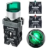 10Amp 22mm 2 Position Rotary Selector Switch with 24V Green LED, 10A 660VAC SPDT 1NO 1NC Latching, IP65 Waterproof, 7/8" Panel Mount Industrial Control Switch 