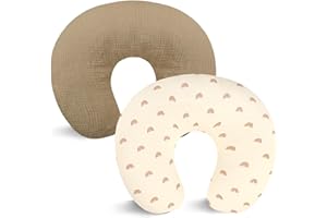 Hooyax Muslin Nursing Pillow Covers 2 Pack, Soft and Breathable Nursing Covers for Breastfeeding Pillows, Adorable Infant Fee