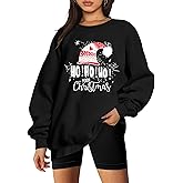 LHBNK Christmas Sweatshirts Women HoHoHo Christmas Sweatshirt Funny Santa Graphic Xmas Oversized Pullover Tops