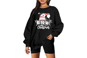LHBNK Christmas Sweatshirts Women HoHoHo Christmas Sweatshirt Funny Santa Graphic Xmas Oversized Pullover Tops