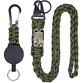 cibtdtl 2 Pcs Retractable Keychain, Heavy Duty Carabiner Badge Holder with Extendable ID Clip Reel, USA Flag Paracord Lanyard, Steel Cable & Parachute Rope Necklace