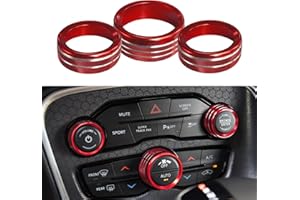 DWARFOO 3PCS Air Conditioner Switch Button Knob Cover, Aluminum Alloy A/C Decal Trim Rings, Car Interior Decor Accessories AC Climate Control Knob Outer Ring Replacement for Dodge Challenger Durango 2015-2022