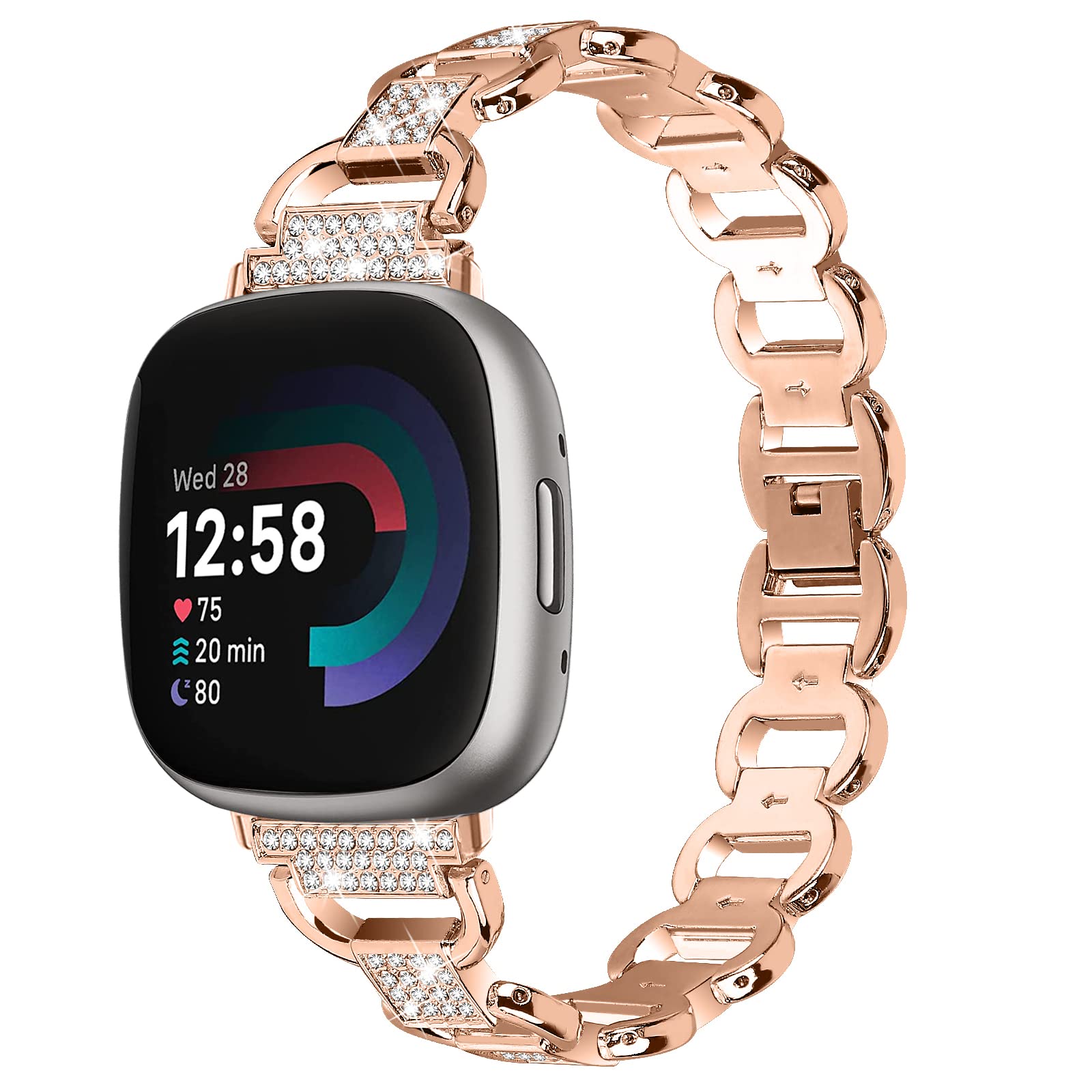 Chofit Straps Compatible with Fitbit Versa 4/Sense 2 Strap, Bling Rhinestone Band Replacement Metal Bracelet Wristbands for Sense 2/Versa 4 (Rose Gold)