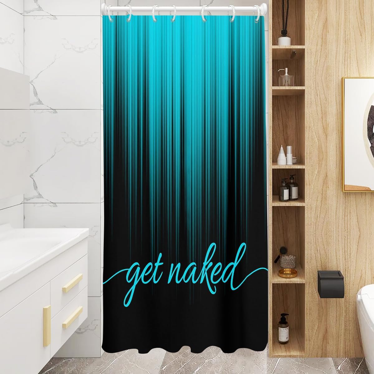 AAtter Teal and Black Shower Curtain Get Naked