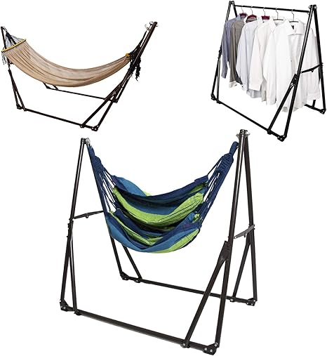 Amazon Co Jp Mrg 3way ハンモック 自立式 室内 チェア ハンガーラック 室外 兼用 ポータブル 折りたたみ キャリーケース 日本語説明書付き 耐荷重350kg フレーム ブラウン ハンモックネット ブラウン チェアネット ブルー ホーム キッチン