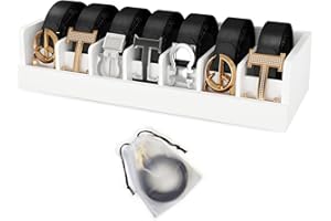 DEXGVA Bamboo Belt Organizer for Drawer - 7 Grids Belt Storage Organizer | Belt Rack for Closet Wall Mount Men Women Tie Sock Bra Scarf Ribbon (White)