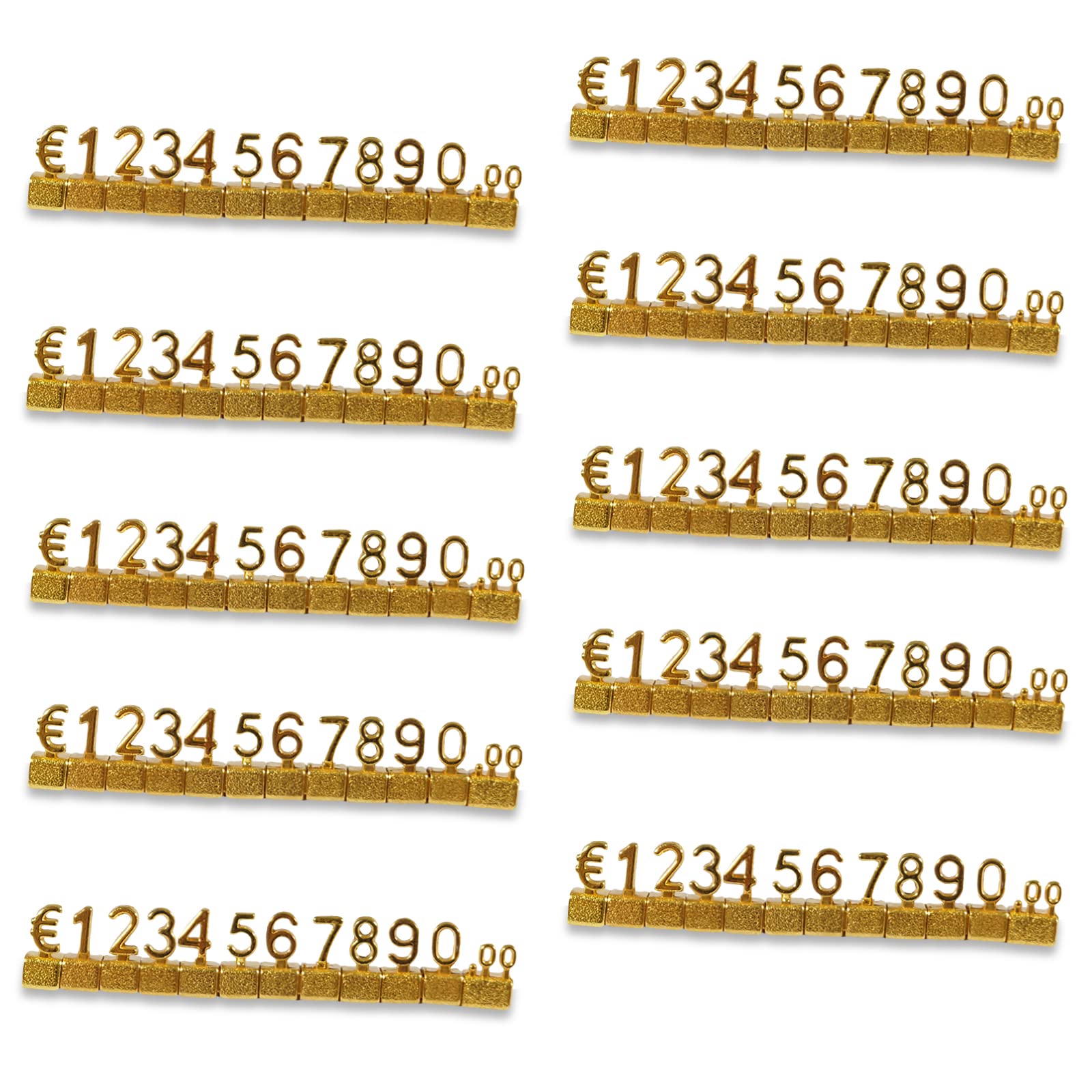 MACHSWON 50 PCS Digital Price Tag 3D Metal Shelving Adjustable EUR € Price Cube Kit for Shop Display Jewelry Watch Shop Office Display Pricemarker Labels Gold