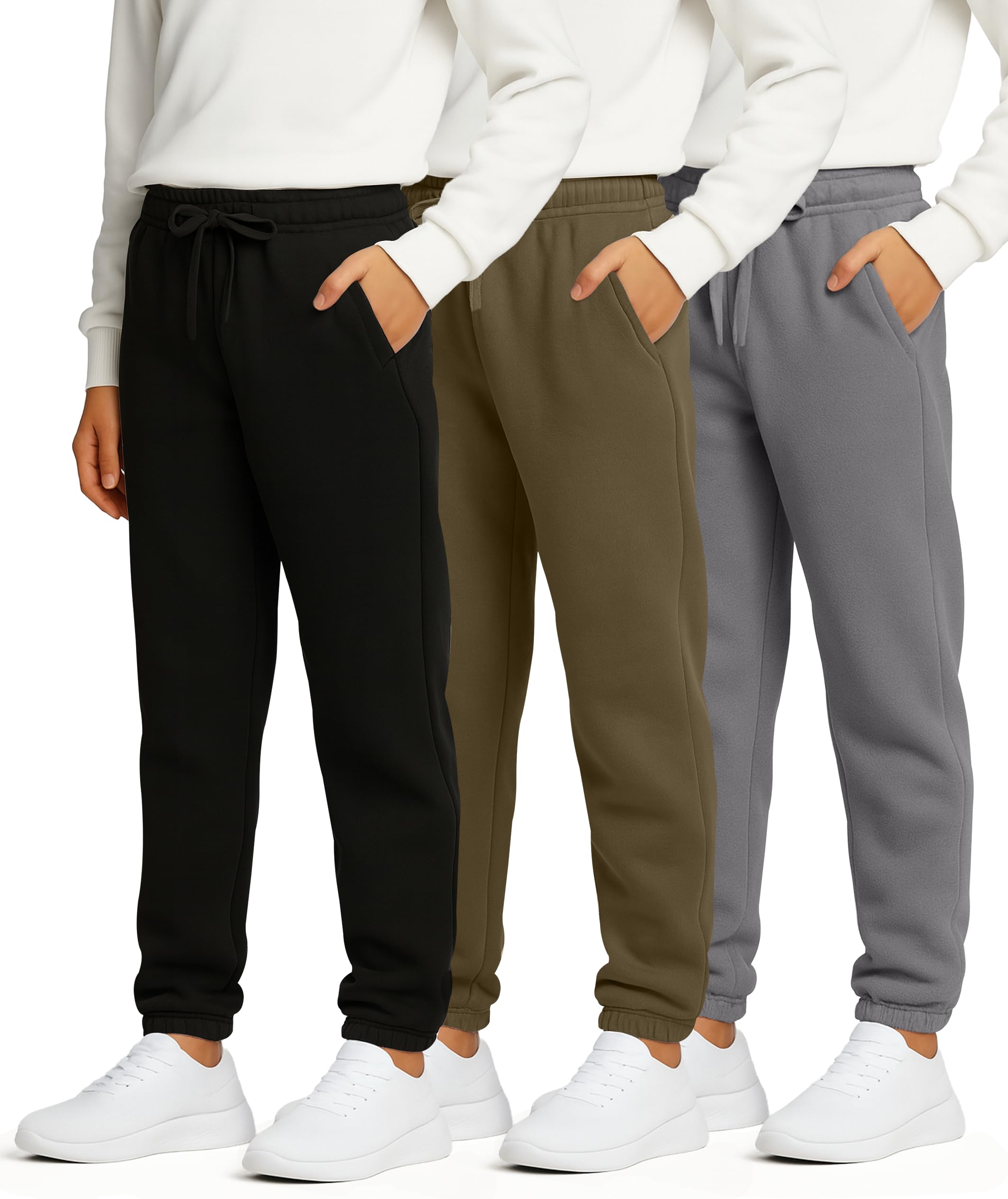 Photo 1 of Real Essentials 3 Pack: Boys' Fleece Athletic Jogger Sweatpants - Kids Teens Active Athletic Pants with Pockets-Set 3,XL(14/16)