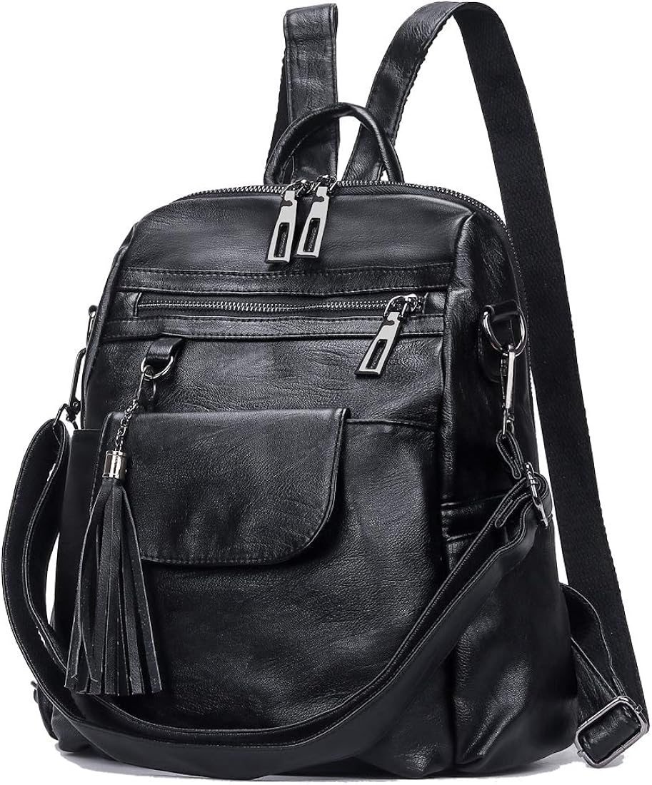 Artwell Backpack Purse for Women Fashion PU Leather Designer Travel Large Ladies Shoulder Bags Tote Tassel Rucksack (Wine Red)