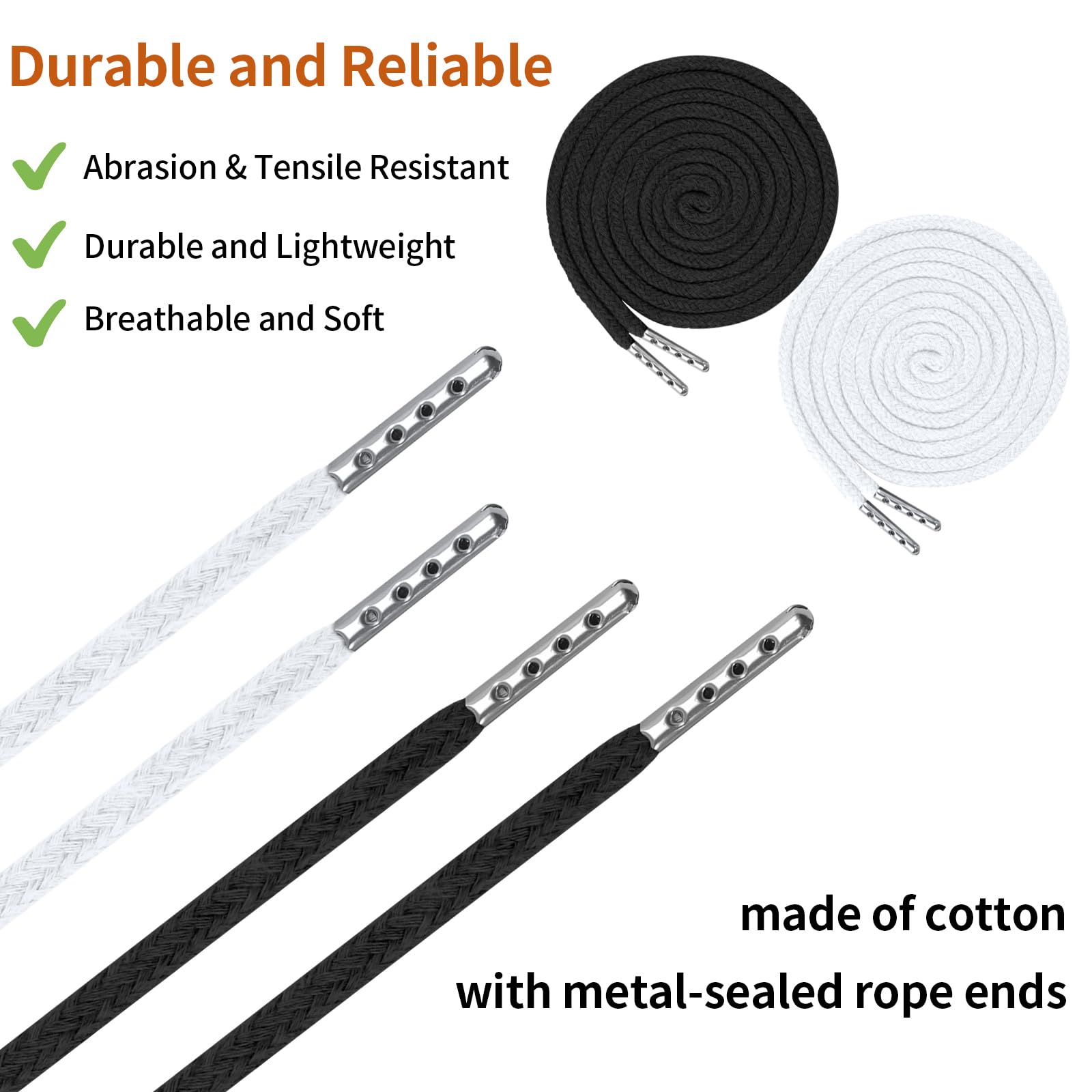 BEVTEE 12 Pcs Drawstring Cord, 60 Inch Hoodie String Replacement, Draw String with Threader Tool for Sweatpants Pants (Black/White)