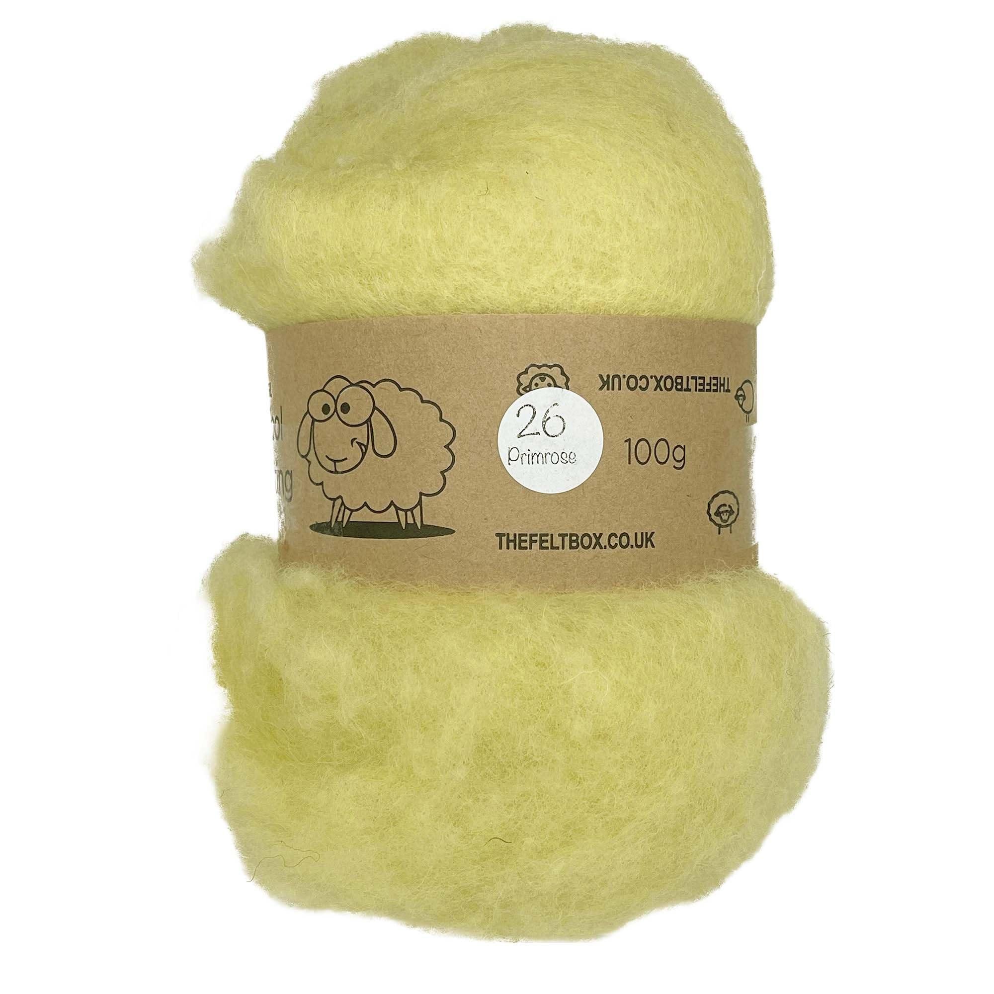 The Felt Box Needle Felting Wool Carded Batting : Short Coarser Mixed Together Fibres, Use as Core or Finish Wool 100 g | 3.5 oz- Primrose #26