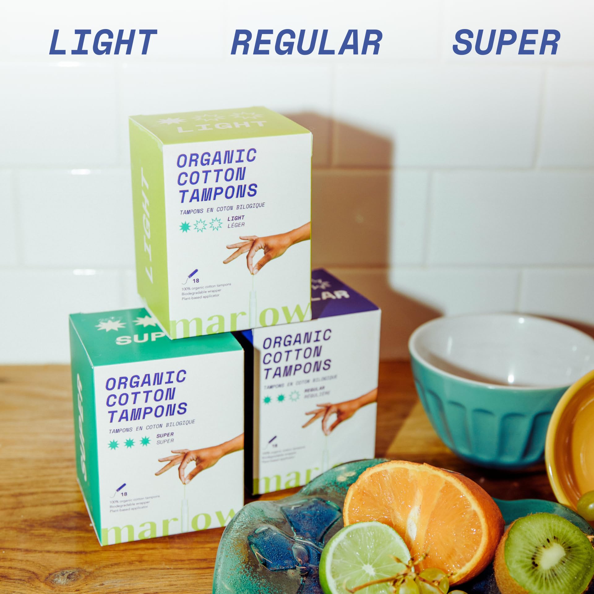 Marlow 100% Organic Cotton Easy Glide Tampons with Compact Plant Based BPA Free Applicator, Chlorine Free, Toxin Free, Hypoallergenic, Dermatologically Tested, Fragrance Free, Super, 18 Count