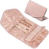 Amrules Travel Jewelry Roll Organizer Bag, Medium, Pink | Anti-Tangle, Foldable, Fit for Necklaces, Earrings, Rings, Bracelets, Watches and Accessories