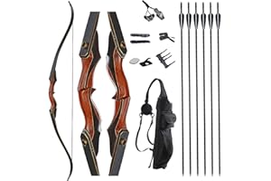 TOPARCHERY Archery 60" Takedown Hunting Recurve Bow and Arrow Set for Adults Practice Competition Longbow Kit 30-50lbs with 6pcs Arrows Right Hand Black