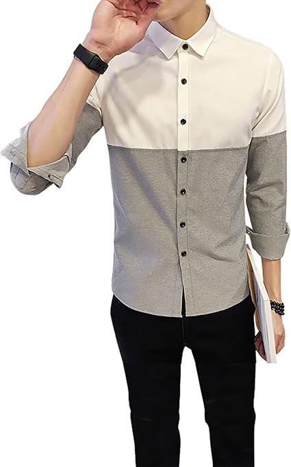 Amazon アンバー メンズ シャツ バイカラー ツートンカラー キレイめ カジュアル 切替 オックスフォード ボタンダウン 秋物 春物 秋服 秋冬物 シャツ 通販