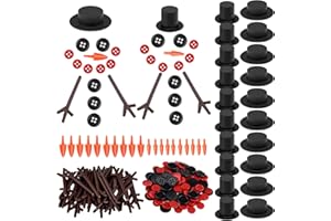 Marrywindix 200 Pieces Christmas Snowman DIY Craft Buttons Kit - 20 Carrot Noses Buttons, 20 Mini Black Magician Hats, 120 Tiny Buttons and 40 Trigeminal Hand for Christmas Party Supplies