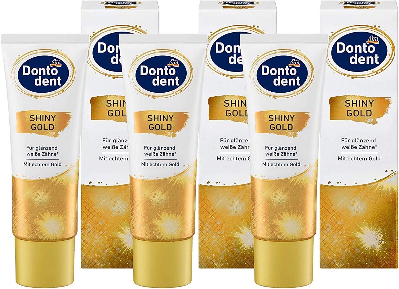 3x75 ml DONTODENT TOOTHPASTE SHINY GOLD with REAL GOLD | Germany