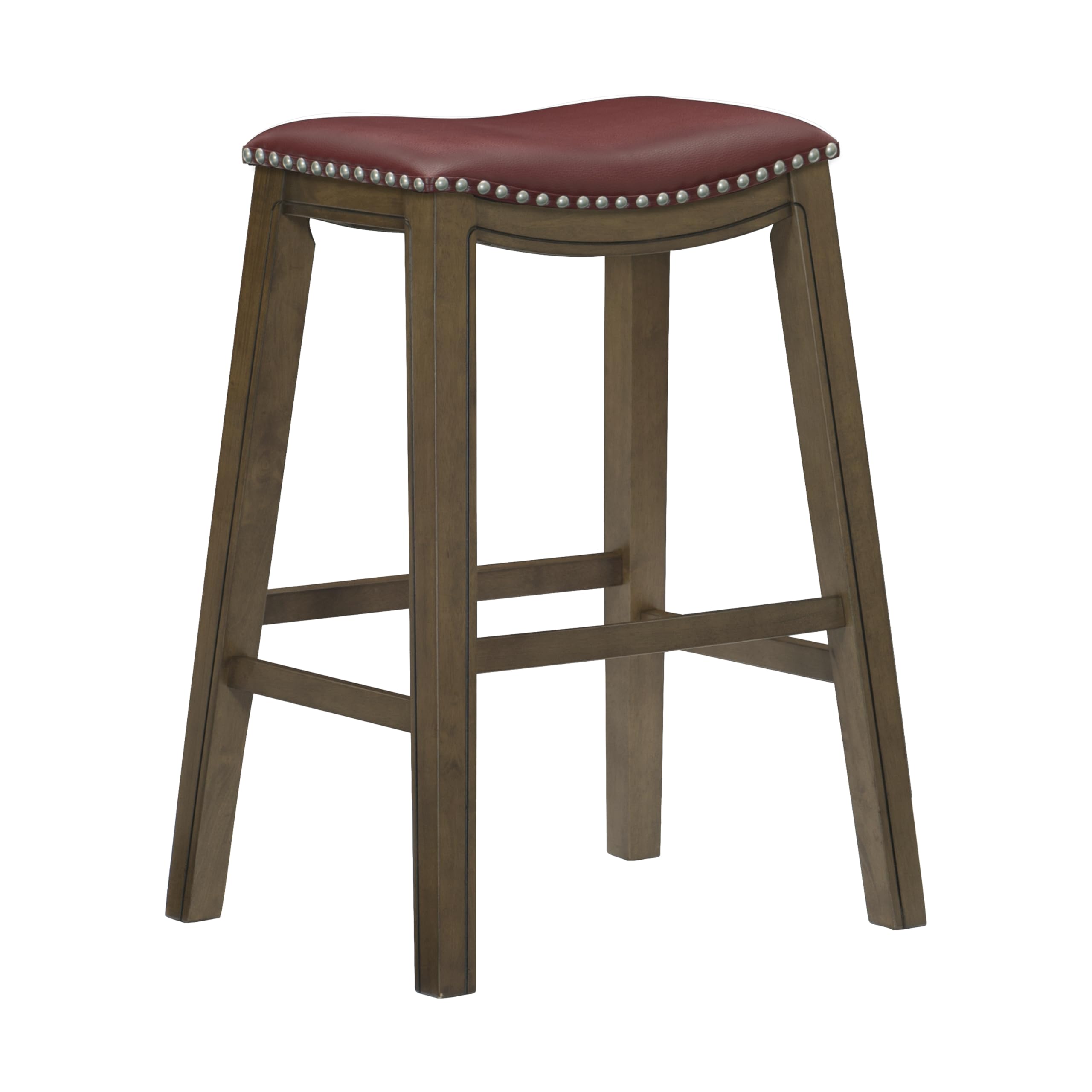 Homelegance Ordway Solid Wood Bar Stools - Saddle Pub Height Stools for Transitional Dining, Table Height Seating for Versatile Seating Options, Perfect for Casual Entertaining Spaces, 30"SH, Red Image