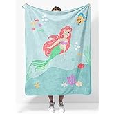 Disney The Little Mermaid Plush Travel Throw Blanket - Measures 40 x 50 Inches - Super Soft & Cozy Princess Travel Accessories Features Ariel