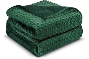 GREAT DAXING Weighted Blanket 15lbs for Adults, Ultra Soft Minky Dot Heavy Blankets for Sleep, Breathable Washable Throw Blanket with Glass Beads, 48"x72" Twin Size, Dark Green