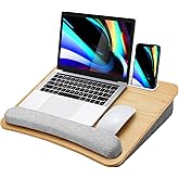 HUANUO Lap Laptop Desk - Portable Lap Desk with Pillow Cushion, Fits up to 15.6 inch Laptop, with Anti-Slip Strip & Storage Function for Home Office Students Use as Computer Laptop Stand - Light Wood
