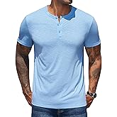 COOFANDY Men's Henley Shirts Short Sleeve Casual Basic Henley Tee Summer Button Lightweight Stretch T Shirts