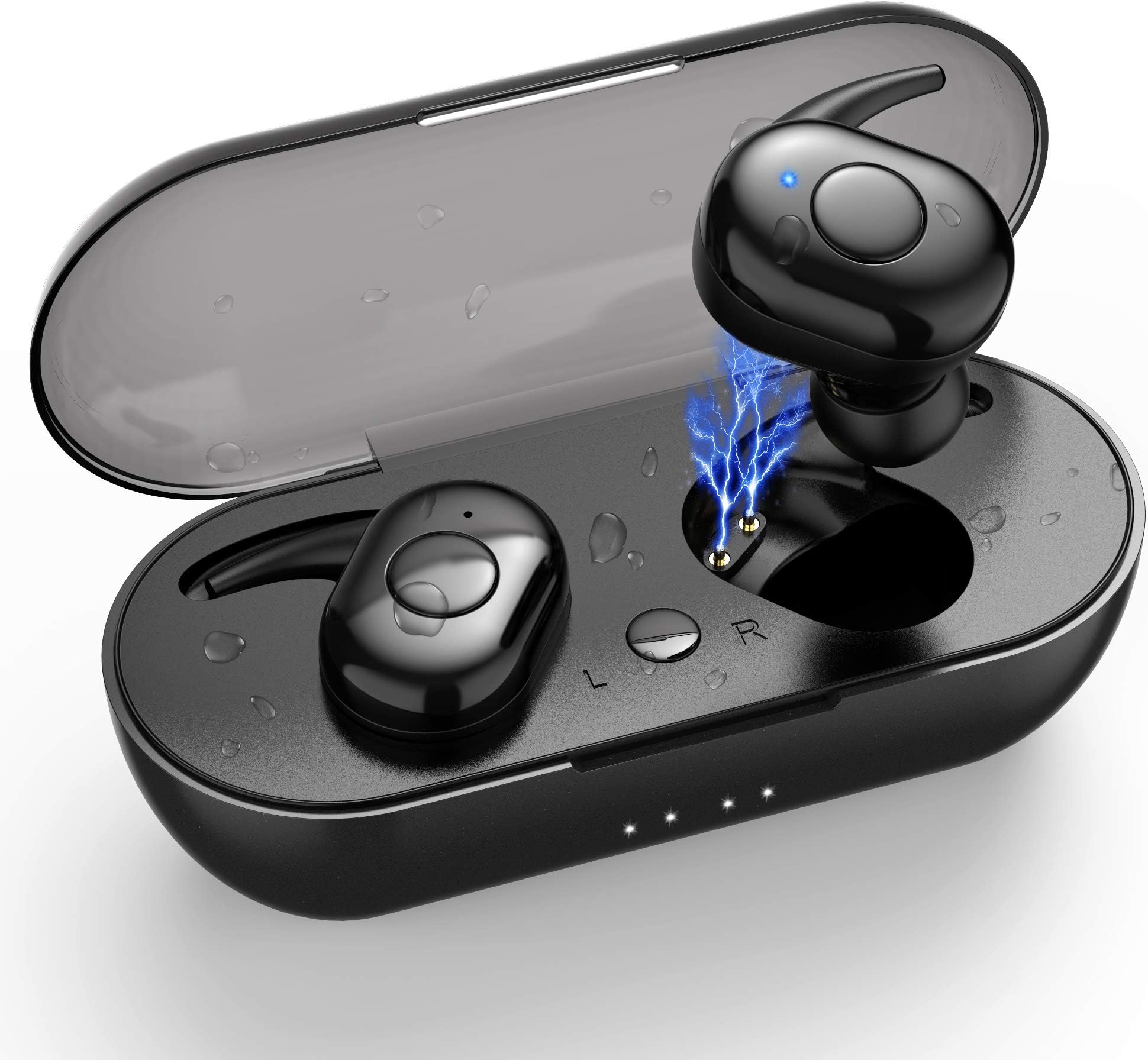 HISILI TWS-01 Wireless Earbuds, [2020 Upgraded] True Bluetooth Headphones, Bluetooth 5.0/ IPX7 Waterproof/Stereo Hi-Fi Sound / Wireless Earphones with Portable Charging Case by Hisili, Black, Small