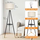 OUTON Solid Wood Tripod Floor Lamp with Remote—Dimmable 4 Color Temps, Timer view 4