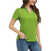 Idtswch Women's V-Neck Polo Shirt Short Sleeve for Casual & Work Golf Shirt XS-3XL