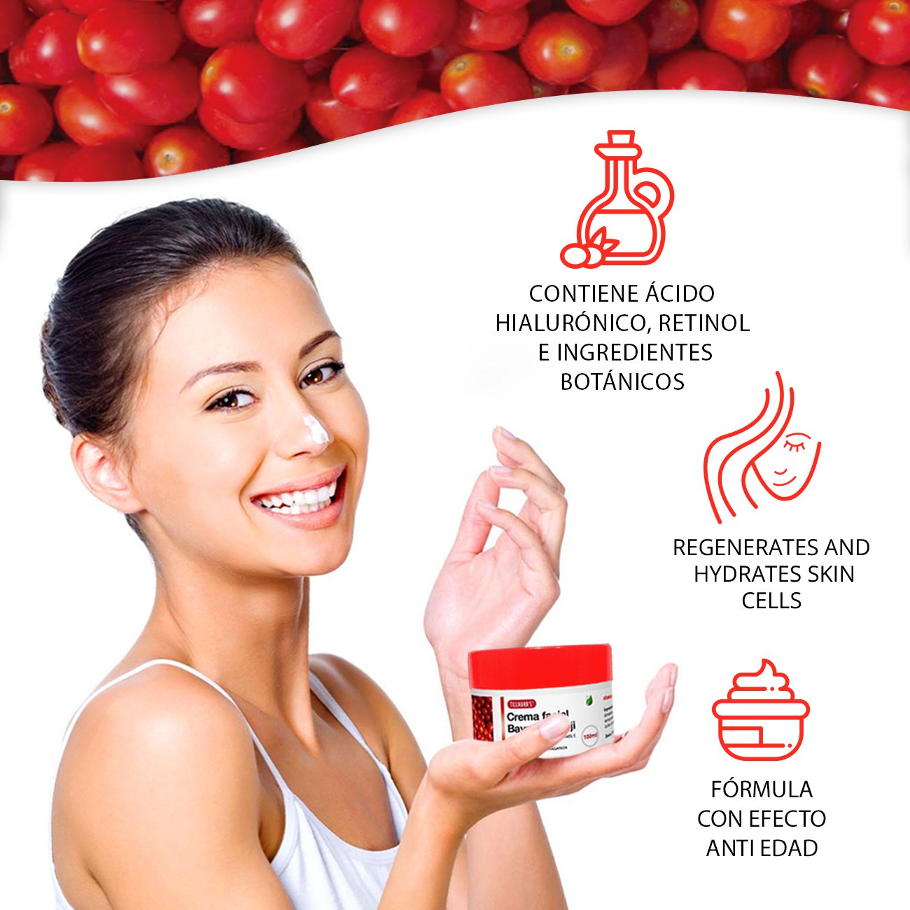 Tillmann\'s Goji Cream 100ml - Crema Hidratante Facial Bayas De Goji - Mascarilla Antiedad Goji Berries Con Acido Hialuronico Y Retinol - Sin Parabenos