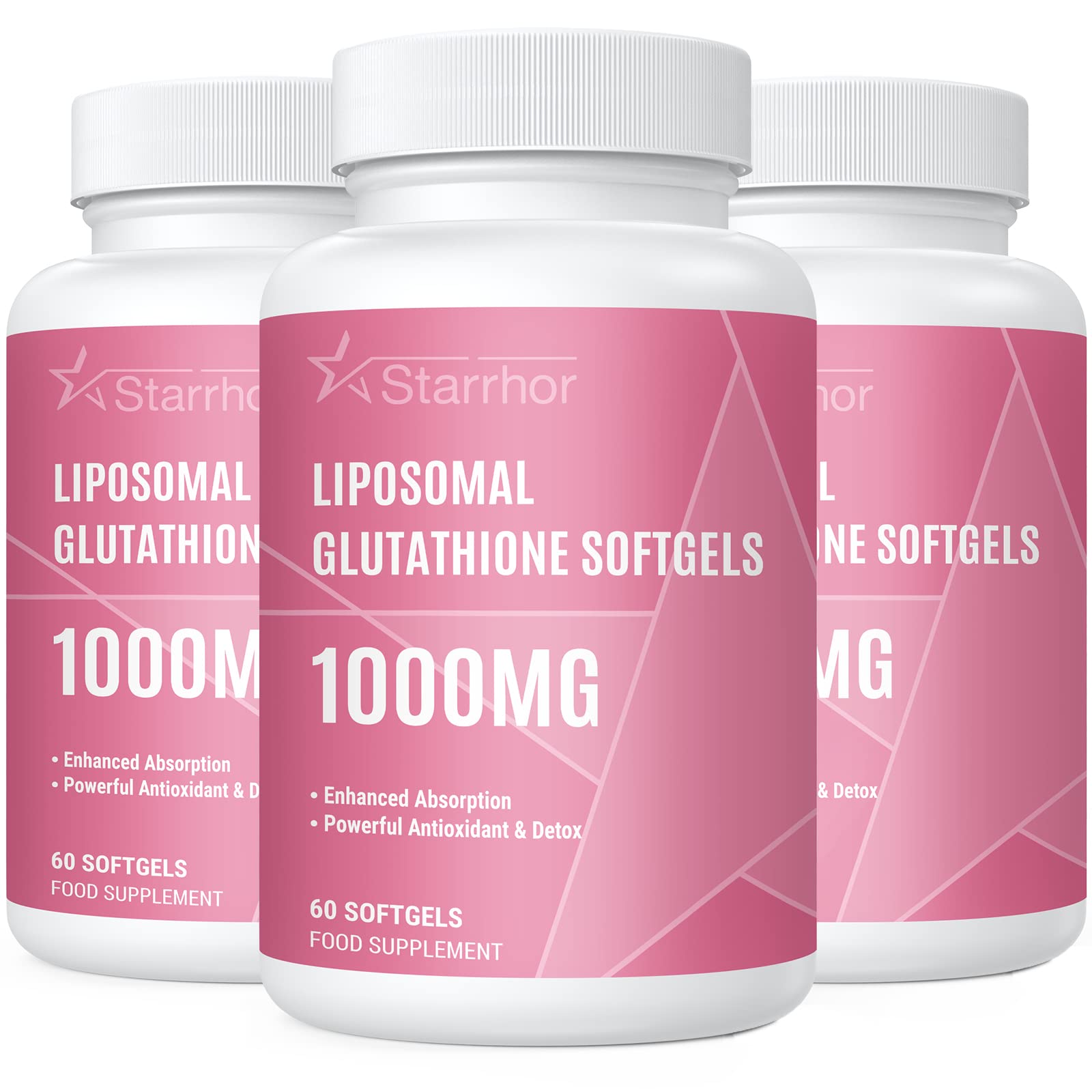 Starrhor Liposomal Glutathione Softgels 3 Pack, Glutathione Supplement 1000mg per Serving, Antioxidant Support and Liver Detox, 180 Capsules