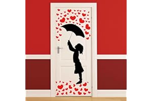 CYNOSA 4 Sheets Valentines Door Stickers Window Clings Love Heart Umbrella Door Stickers Valentines Door Decor Large Valentines Stickers Decals for Valentines Door Window Refrigerator Decorations
