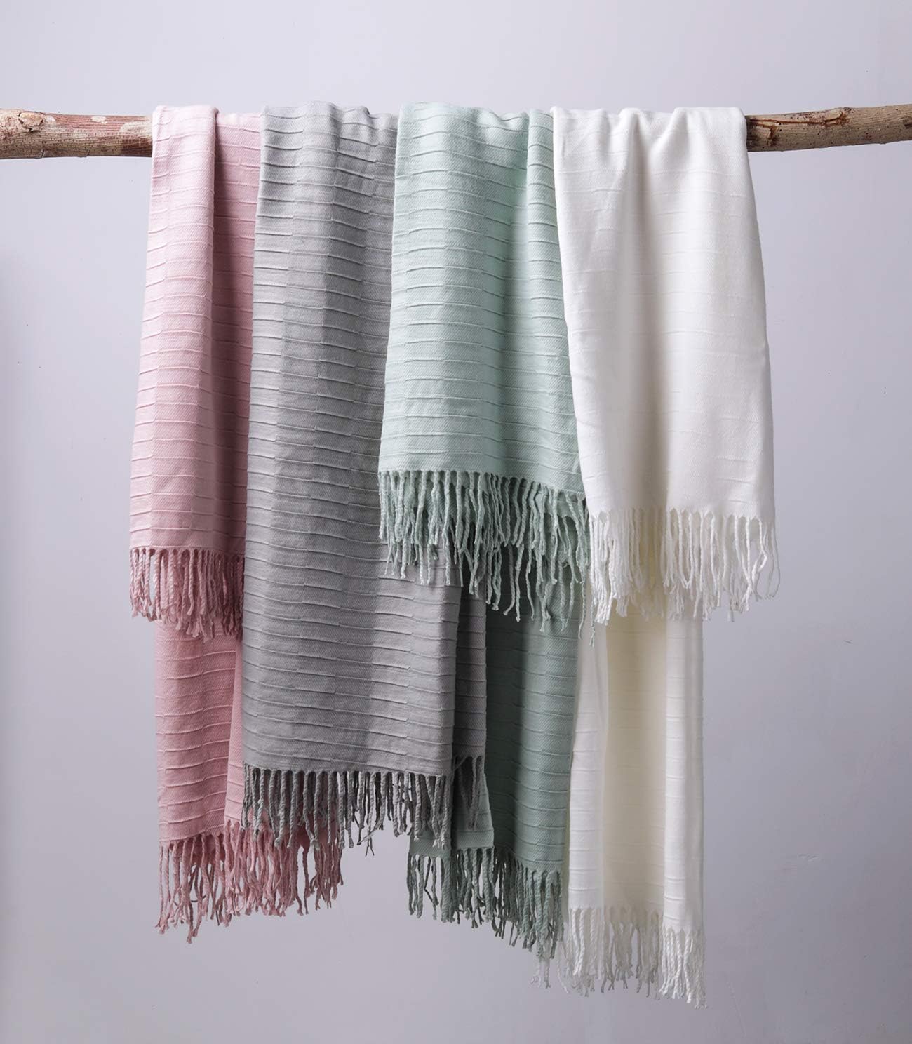 PHF Knit Throw Blanket for Travel Picnic Beach Soft Chunky Cozy Fringed Warm Acrylic Texture Decorative, 50” x 60” Grey: Home & Kitchen