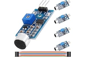 DAOKAI 5PCS Microphone Sensor Module High Sensitivity Sound Detection Sound Sensor Control Switch Module(Blue) 3.3-5V for Arduino with Dupont Cable