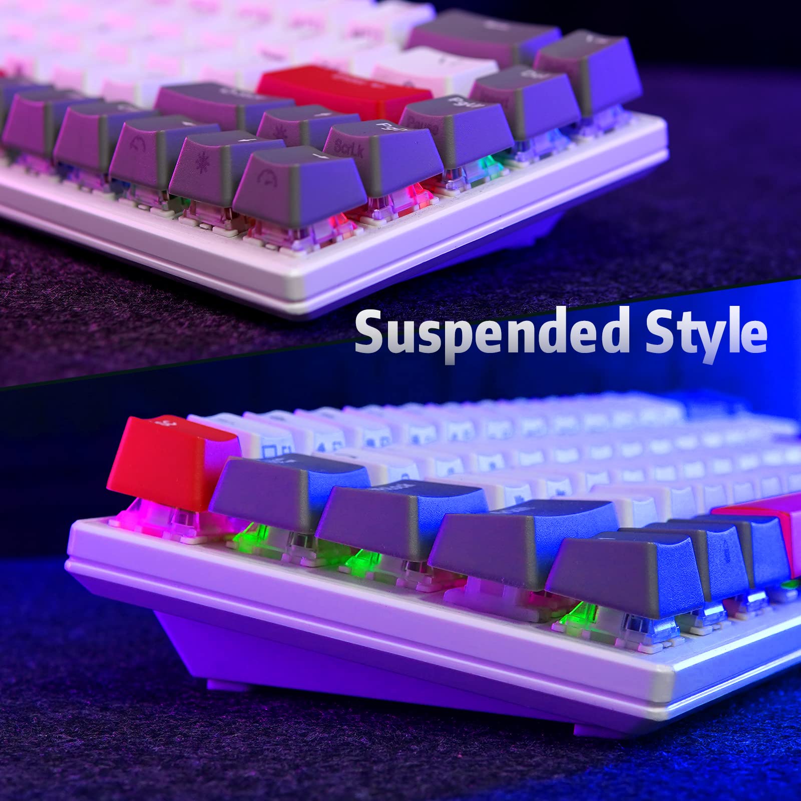 RK ROYAL KLUDGE RK G68 65% Wireless Mechanical Keyboard, Bluetooth5.1/2.4G/Wired Hot Swappable Mechanical Keyboard with 3 USB Ports, 68 Keys RGB Red Switch for Mac Windows, Classical Red