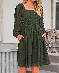BTFBM Womens Long Sleeve Dress Vacation Square Neck