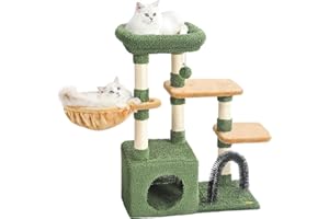 HOOPET 32IN Cactus Cat Tree for Indoor Cats - Multi-Level Cat Tower with Hammock, Condo, Scratching Posts, Self-Grooming Brush & Play Ball - Space-Saving Cat Furniture for Small Apartments