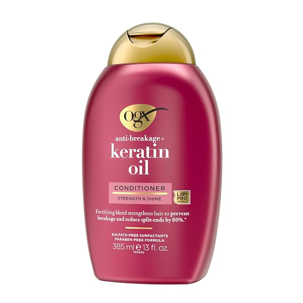 OGX ANTI-BREAKAGE + KERATIN OIL FORTIFYING ANTI-FRIZZ CONDITIONER FOR DAMAGED HAIR & SPLIT ENDS, WITH KERATIN PROTEINS & ARGAN OIL, PARABEN-FREE, SULFATE-FREE SURFACTANTS