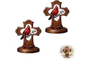 Handcrafted Cardinal Cross Ornament - Wooden Memorial Gift with 𝘾𝙖𝙧𝙙𝙞𝙣𝙖𝙡 and Branch Design for Bereavement,Religious 