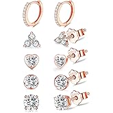 EPIRORA 925 Sterling Silver Studs Earrings Set for Women Men, Hypoallergenic Cubic Zirconia Stud Cartilage Helix Earrings, 5 Pairs Different Sizes Silver Hoop Earring Studs Sets for Multiple Piercing