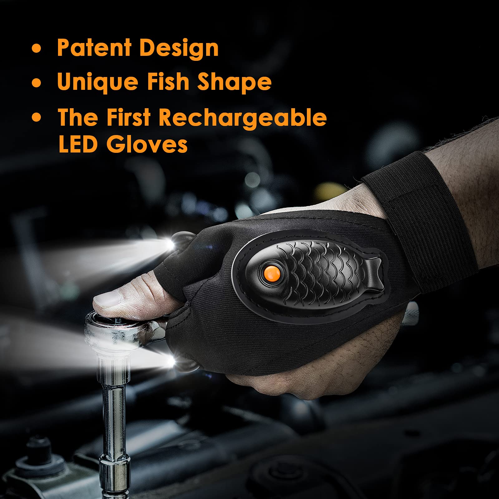 HANPURE Rechargeable LED Flashlight Gloves Stocking Stuffers for Adults Men Christmas Birthday Gift Idea for Dad Husband Him Boyfriend Car Guy Waterproof Lighted Gloves for Repairing Fishing Camping