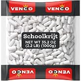 Venco Schoolkrijt Licorice Chalk Candy - School Chalk Original Dutch Licorice Candy from Netherlands - White Crunchy Mint Coated Liquorice Sticks with Soft Sweet Anise Filling - Bulk 2.2 lbs Bag